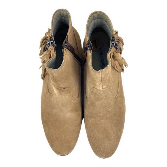STEVE Madden Women's Tan Side Zip Suede Fringe Ankle Boots US 7 - Picture 3 of 10